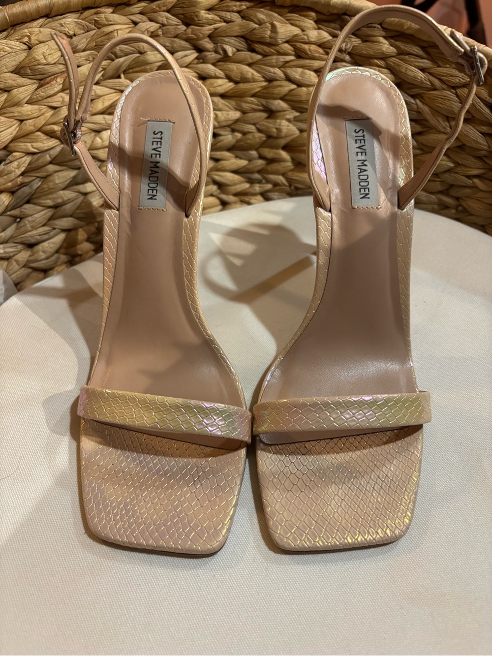 Steve Madden Iridescent Nude Strap Heeled Sandals
